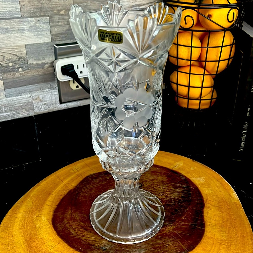 Large 2-Piece Vintage Cut Crystal Hurricane Lamp